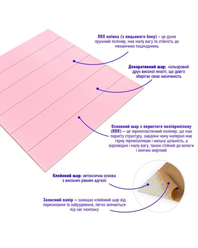 Самоклеюча 3D панель під рожеве дерево 700x700x4мм (379) SW-00001384