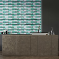 Декоративная ПВХ панель кирпич зеленый орнамент 960х480х4мм SW-00001429