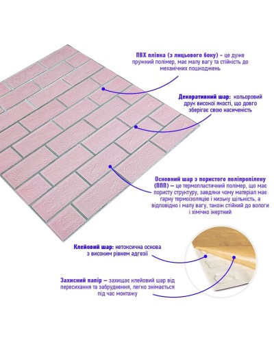 Панель стінова 70*70cm*5mm рожева цегла зі сріблом (D) SW-00001501