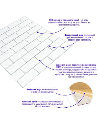 Панель стінова 70*70cm*5mm біла цегла зі сріблом (D) SW-00001502