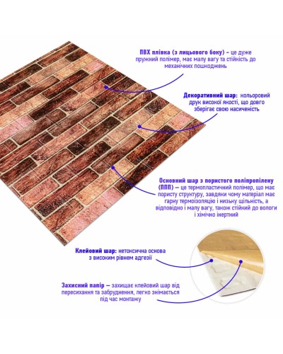 179-3 Панель стінова 3D 700мм*770мм*3мм BROWN (цегла) (D) SW-00001771