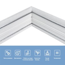 Плинтус РР самоклеющийся белый с серой полоской 2300*140*4мм (D) SW-00001809