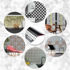 Самоклеющаяся алюминиевая плитка серебряная с чёрным мозаика 300х300х3мм SW-00001825 (D)