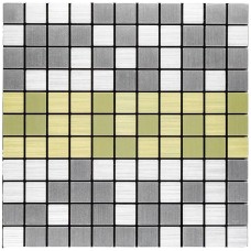 Самоклеющаяся алюминиевая плитка серебряная с золотом мозаика 300х300х3мм SW-00001826 (D)