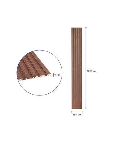 Декоративна рейка WPC стінова капучино 3000*150*9мм (D) SW-00001868