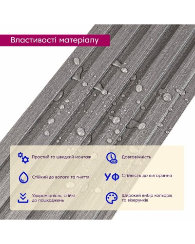 Декоративна рейка WPC стінова сіра 3000*150*9мм (D) SW-00001870