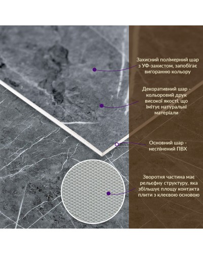 Декоративная ПВХ плита серый натуральный мрамор 0,6*1,2мх3мм SW-00002270
