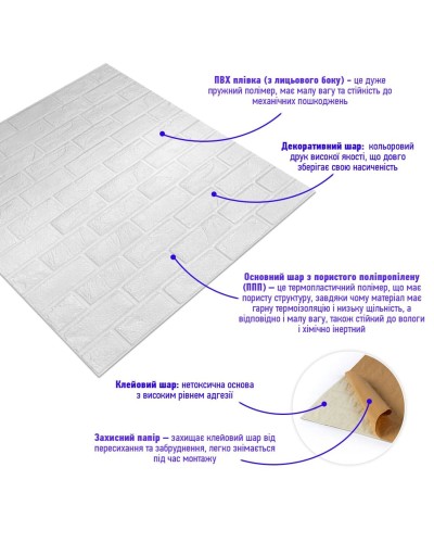 Самоклеюча 3D панель культурний камінь білий 700х800х8мм (196) SW-00000485