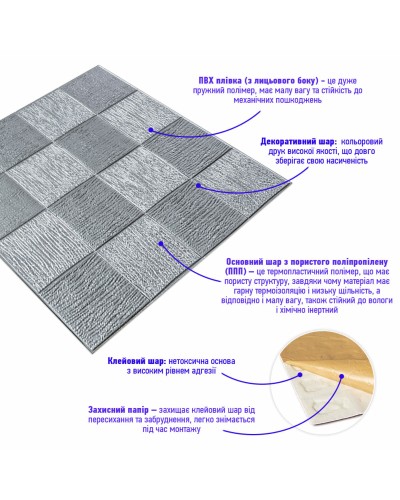 Самоклеюча декоративна настінно-стельова 3D панель 700х700х5мм (186) SW-00000491