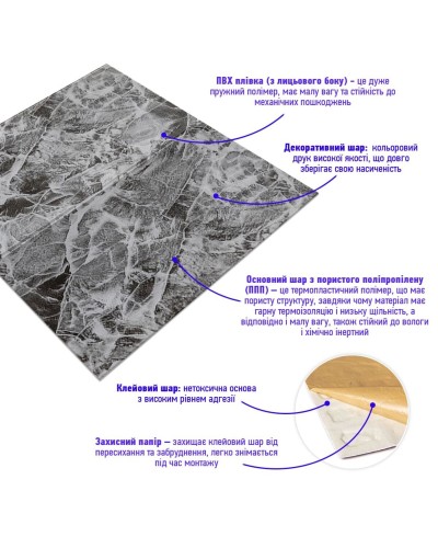 Декоративна 3D панель самоклейка Мармурова плитка 700х770х4мм (192) SW-00000529