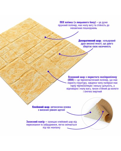 Самоклеюча декоративна 3D панель камінь жовтий мармур 700х700х7мм (152) SW-00000220