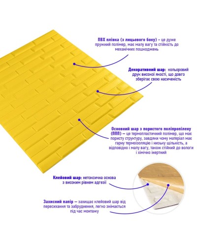 3D панель самоклеюча кладка жовта 700х770х7мм (037) SW-00000302