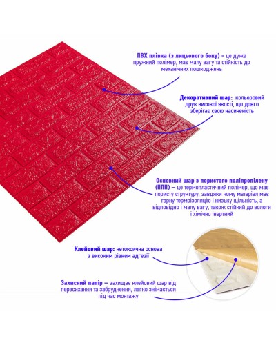 3D панель самоклеюча цегла Червону 700х770х7мм (008-7) SW-00000054