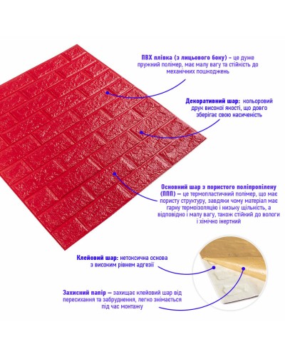 3D панель самоклеюча цегла червона 700х770х5мм (008-5) SW-00000145