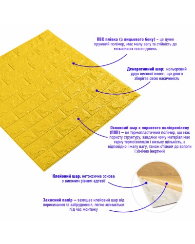 3D панель самоклеюча цегла Жовтий 700х770х7мм (010-7) SW-00000049