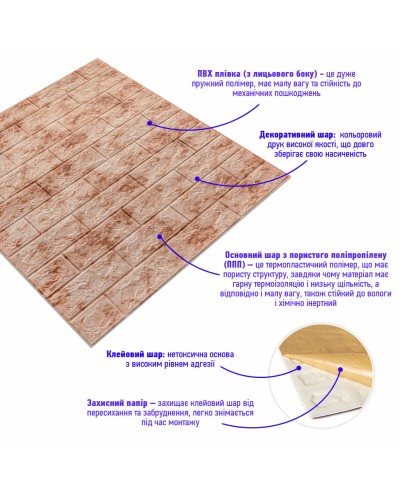 Декоративна 3D панель самоклейка під цеглу Червоний мармур 700х770х5мм (063) SW-00000035