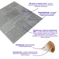 Самоклеящаяся декоративная 3D панель камень серебро 700х700х6мм (153) SW-00000187