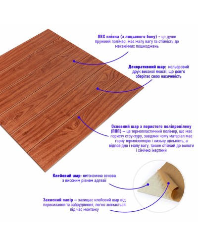 Декоративна 3D панель самоклейка під дерево Червоний 700х700х6мм (084) SW-00000021