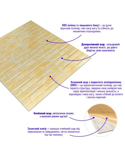 3D панель самоклеюча кладка  жовто-біла 700х770х7мм (039) SW-00000563