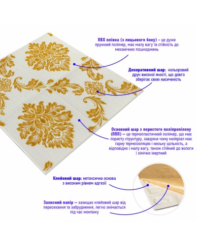 Самоклеюча декоративна 3D панель вінтаж білий 700x700x5мм (406) SW-00000758