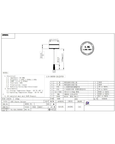 Антена для дрона Skyzone 1.2GHz 150mm SMA RHCP (1.2GANT)