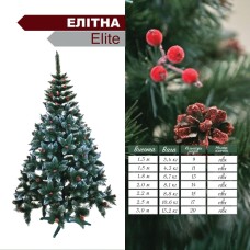 Новогодняя Ель 1,8 м зеленая с белым напылением на кончиках с шишками и красными ягодами