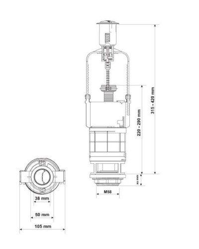 Двокнопковий зливний механізм K.K.-Pol 1/50