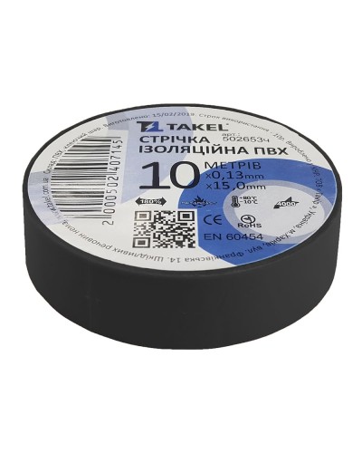 Изоляционная лента 0.13мм х 15мм х 10м, черный TAKEL