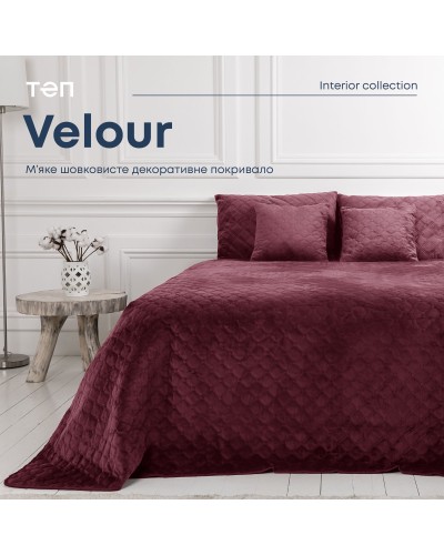 Покривало ТЕП "VELOUR" 150*210 см бордовий / круглий ромб