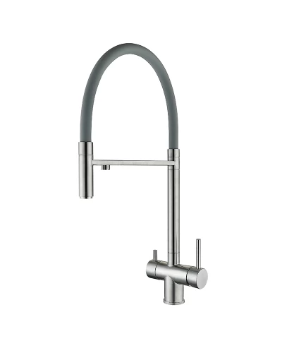 Смеш.для кух.из сил.вил. ZERIX KIT-021 REFL.GRAY с нерж.ст.SUS304 с вых.для пит.воды(серый) (ZX4861)