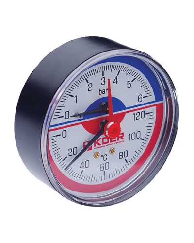 Термоманометр аксиальный (KOER KM.802A) (0-6 bar). D=80мм. 1/2'' (KR0223)
