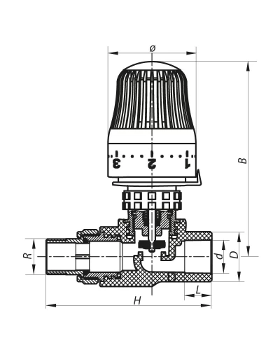 Кран термостатический с термоголовкой прямой PPR 20x1/2 KOER K0155.PRO (KP0198)