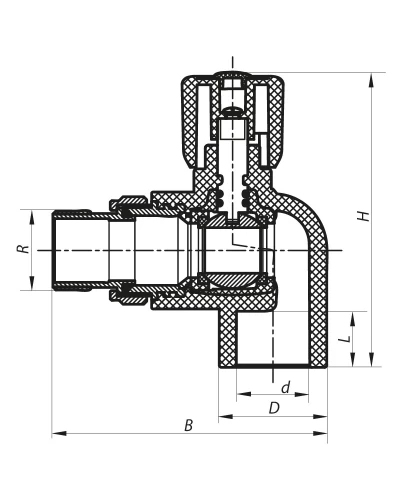 Кран радіаторний 20x1/2 кутовий PPR KOER K0157.PRO (KP0201)