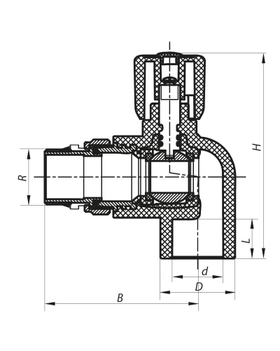 Кран радіаторний 20x1/2 кутовий з прокладкою "антіпротечка" PPR KOER K0161.PRO (KP0207)