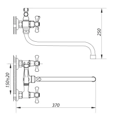 Смеситель для ванной ZERIX D3Q 827 (ZX0007)