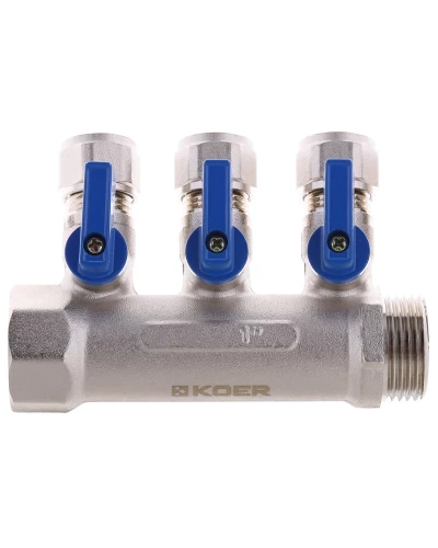 Коллектор с шаровыми кранами и фитингом KOER KR.1126-3 1"x3 WAYS (KR2839)