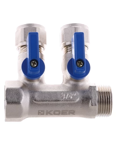 Коллектор с шаровыми кранами и фитингом KOER KR.1125-2 3/4"x2 WAYS (KR2835)