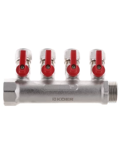 Коллектор с шаровыми кранами и фитингом KOER KR.1126-4 1"x4 WAYS (KR2840)