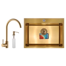 Набор MIXXUS SET-6045-200x1.0-PVD-Gold (мойка+смеситель+диспенсер) (MX0589)