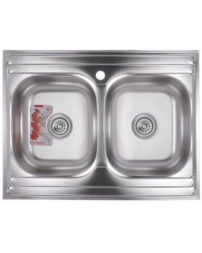 Мийка кухонна ZERIX Z8060B-08-180MD DOUBLE (micro decor) (ZS0611)