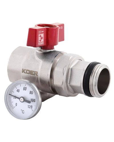 Кран с американкой "антипротечка" с термометром прямой KOER KR.1032-Gi - 1" (KR2893)