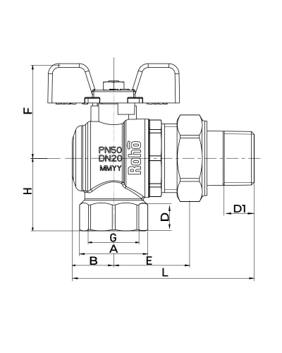 Кран з американкою Roho R106-075 - 3/4" кутовий (RO0090)