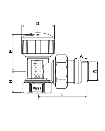 Кран радіаторний термостатичний Roho R5151-050 - 1/2" (М30х1.5) кутовий (антипротечка) (RO0123)