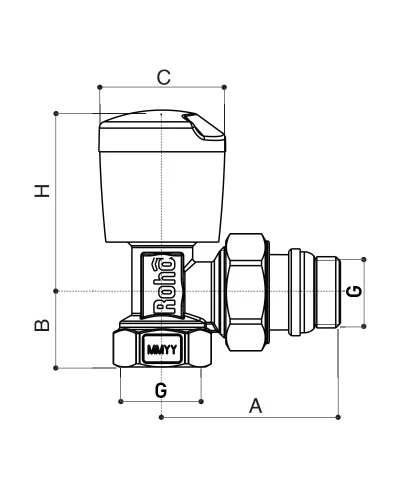 Кран радиаторный Roho R5551-050 - 1/2" угловой (антипротечка) (RO0129)