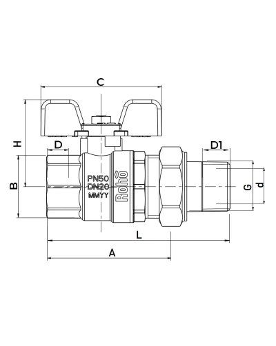 Кран з американкою Roho R105-075B - 3/4" прямий (RO0111)