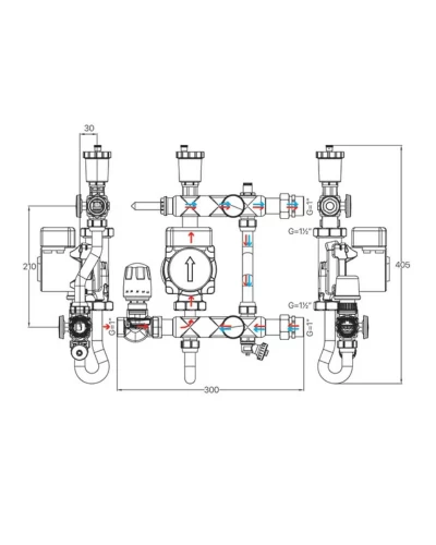 Смесительный узел KOER KR.S1021 (с байпасом) 1" НР SUS304 (KR2955)