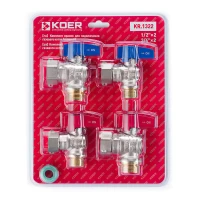 Комплект кранів для підключення газового котла KOER KR.1322 кутовий (1/2"x2шт. 3/4x2шт) (KR3126)