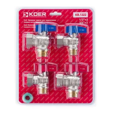 Комплект кранов для подключения газового котла KOER KR.1322 угловой (1/2"x2шт. 3/4x2шт) (KR3126)