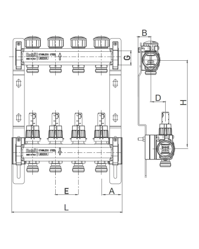 Колектор з витратоміром та термостатичними клапанами Roho R804-03 - 1"х 3 вих. (RO0035)
