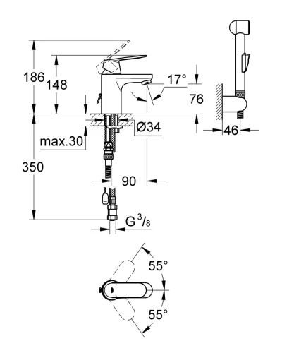 Смеситель для раковины S-размера Grohe Eurosmart Cosmopolitan (23125000)
